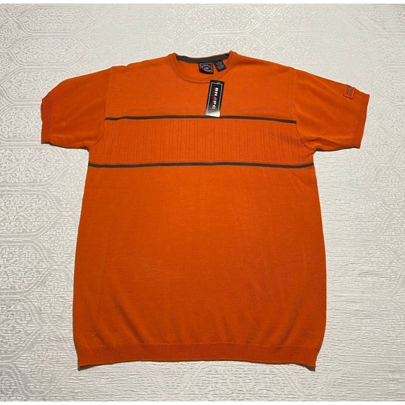 Beverly Hills Polo Club Other - BHPC Beverly Hills Polo Club Orange Gray‎ Striped Knit T-Shirt Medium
